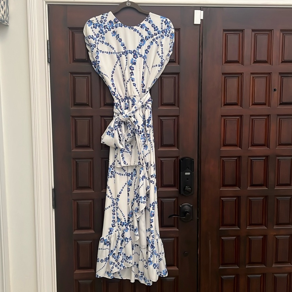 Misa Los Angeles Blue and White Intertwined Floral Dress Size XS